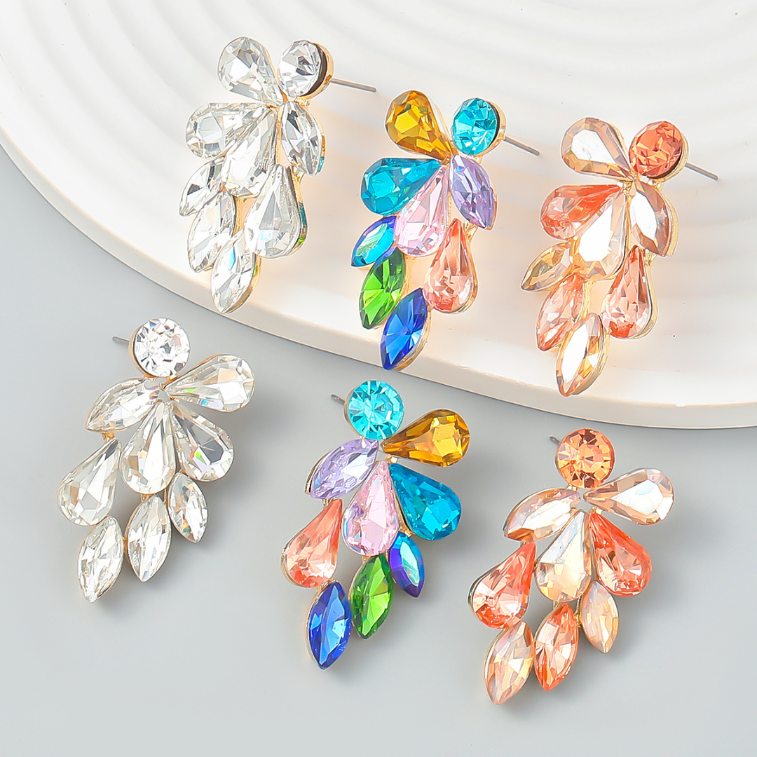 Pendientes chapados en oro rosa de 18 quilates con piedras preciosas de colores en forma de hojas