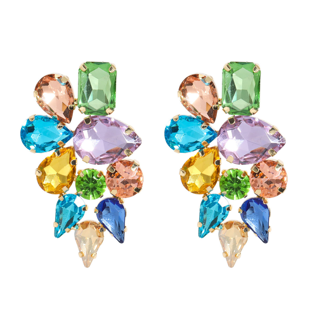 Pendientes chapados en oro rosa de 18 quilates con piedras preciosas de colores en forma de hojas