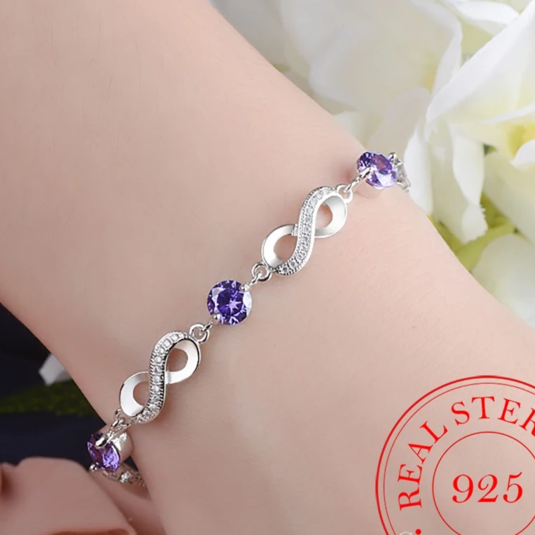 Pulsera infinita fina de plata de ley 925 con bonitas piedras de circonita de colores