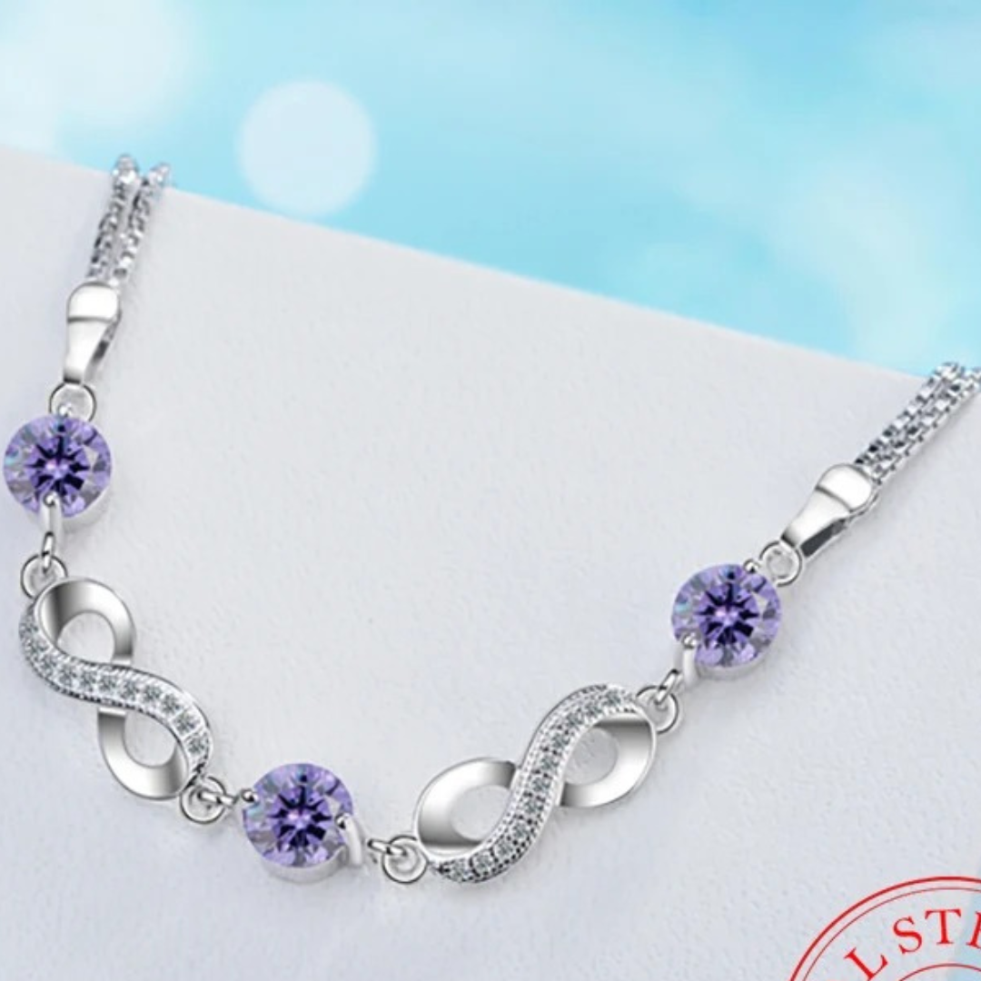 Pulsera infinita fina de plata de ley 925 con bonitas piedras de circonita de colores