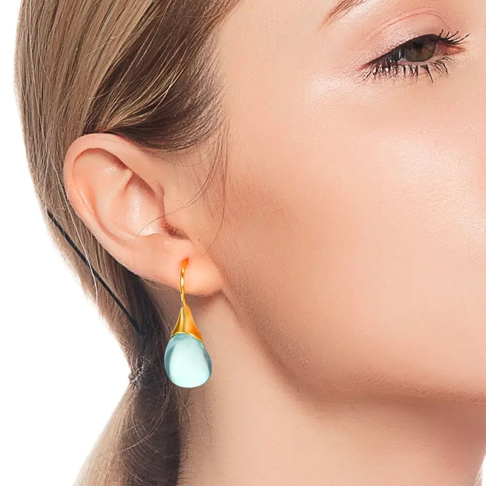 Chapado en Oro de 18K Lujosos Pendientes de Cristal de Murano