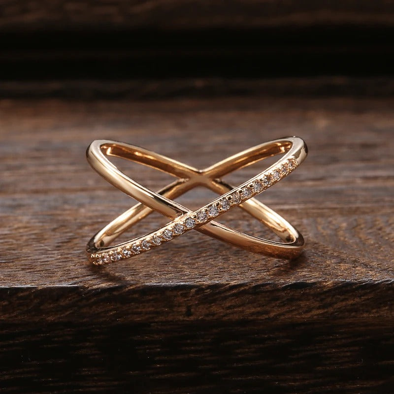 Anillo fino del universo con circonitas en chapado de oro rosa de 18 quilates