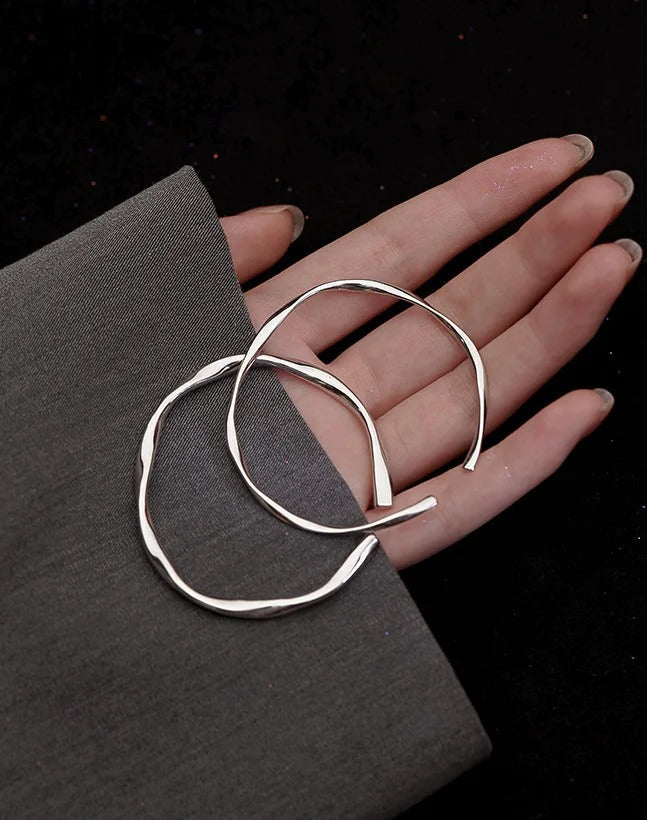 Pulsera gruesa de plata de ley 925 irregular ajustable