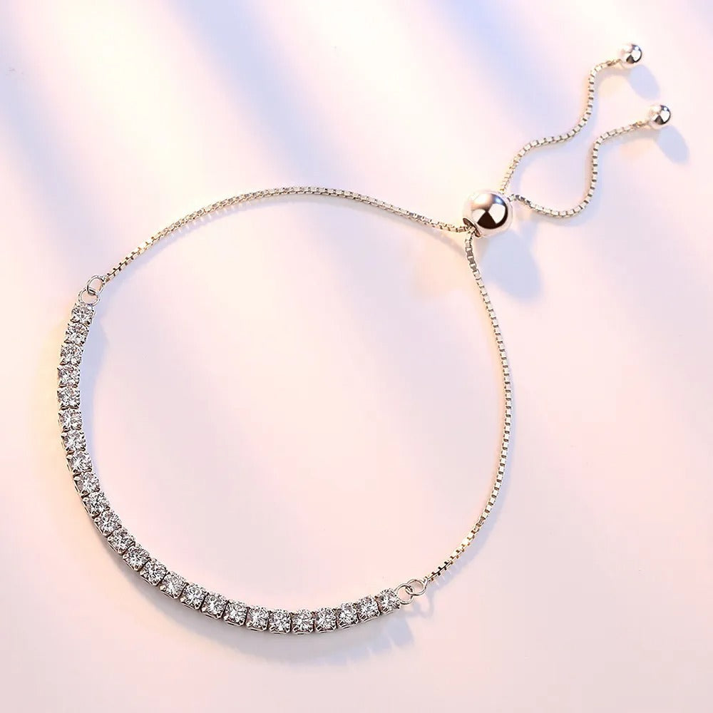Preciosa pulsera de plata de ley 925 y circonitas