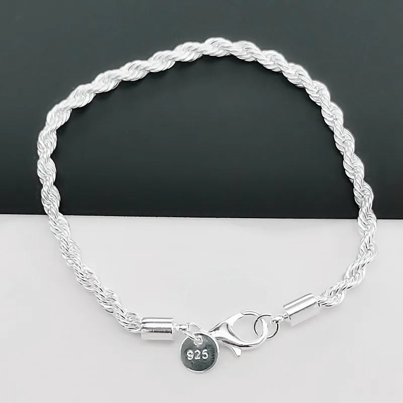 Pulsera de cuerda trenzada en plata de ley 925