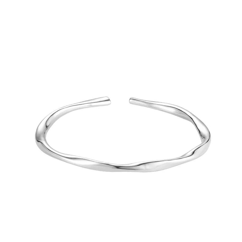 Pulsera gruesa de plata de ley 925 irregular ajustable